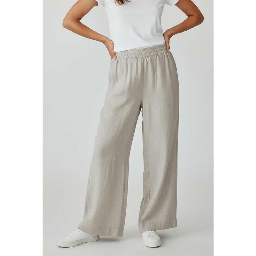 NWT Old Navy Women Linen Blend Pant Wide Leg Size L Beige Coastal Vacation